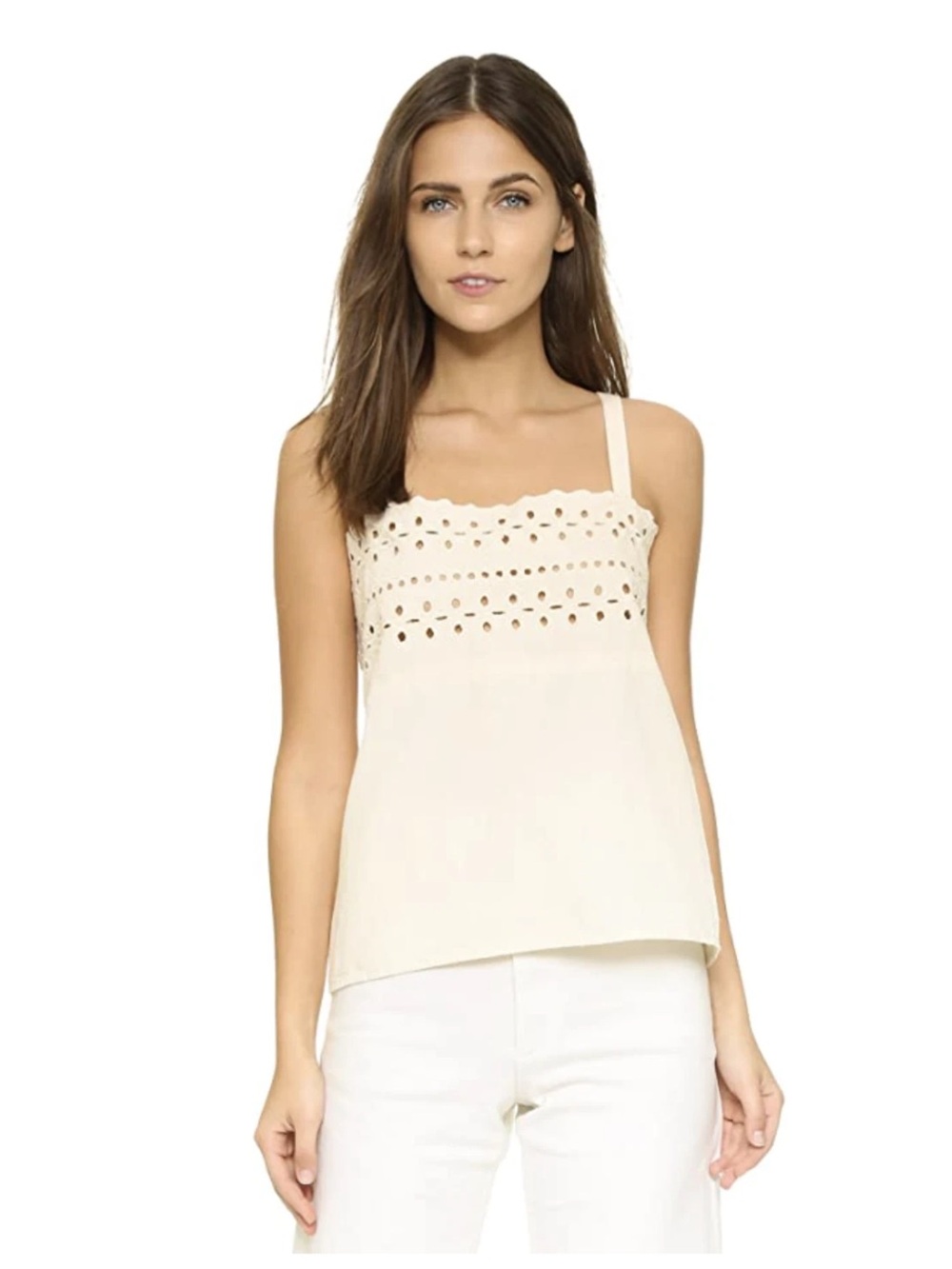 The Great eyelet off-white cotton/linen cami